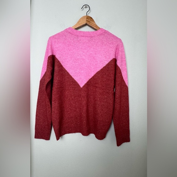 NWT VERO MODA Wool Blend Plaza Colorblock Crewneck Sweater in Fuchsia Pink Red L - Picture 6 of 12